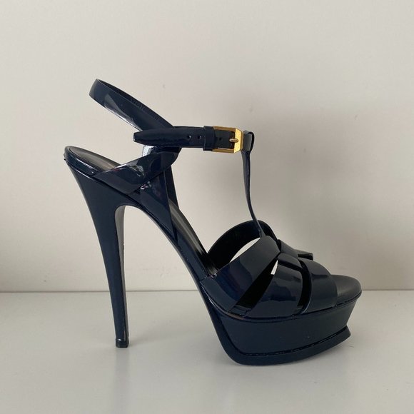 Saint Laurent Shoes - Saint Laurent Tribute Platform Sandals in Patent Leather
